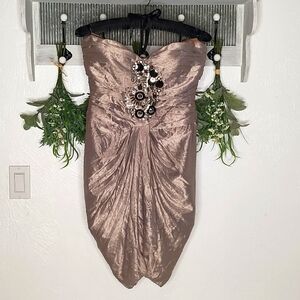 Vintage BeBe size small champagne studded strapless mini dress